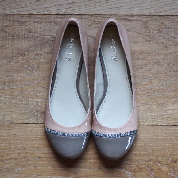 Naturalizer | Patent Leather Beige & Grey Flats - Picture 1 of 8